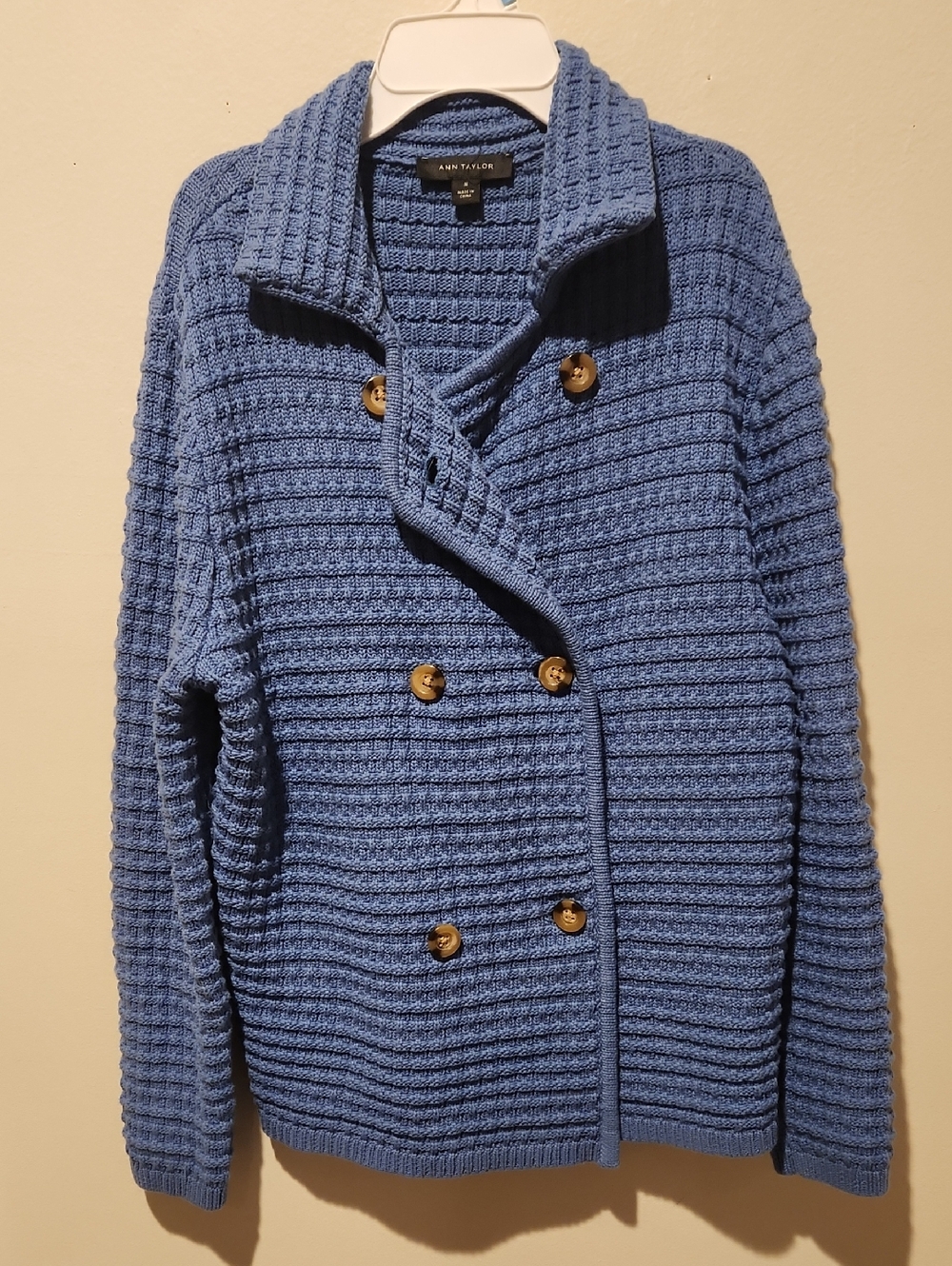❤️ ANN TAYLOR TEXTURED STITCH CARDIGAN SWEATER JACKET, MEDIUM - Picture 3 of 9